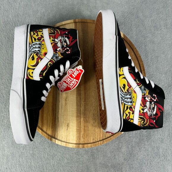 Vans Sk8 Hi Womens Size 6 Shoes Sneakers Black Suede Santa Flame Skate Atheltic - Picture 6 of 10